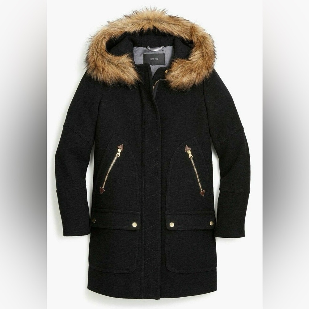 J.Crew Chateau Parka Italian Stadium Cloth Wool in Black